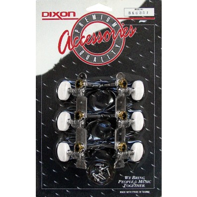 Dixon Set Clavijeros 3+3 Eje Delgado para Guitarra Acústica - Cromado